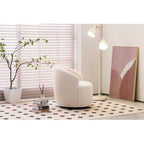 Swivel Chair, Round Accent Sofa Chair, Teddy Fabric Swivel Accent Armchair, Modern Leisure Arm Chair for Living Room, Hotel, Bedroom, Office, Ivory