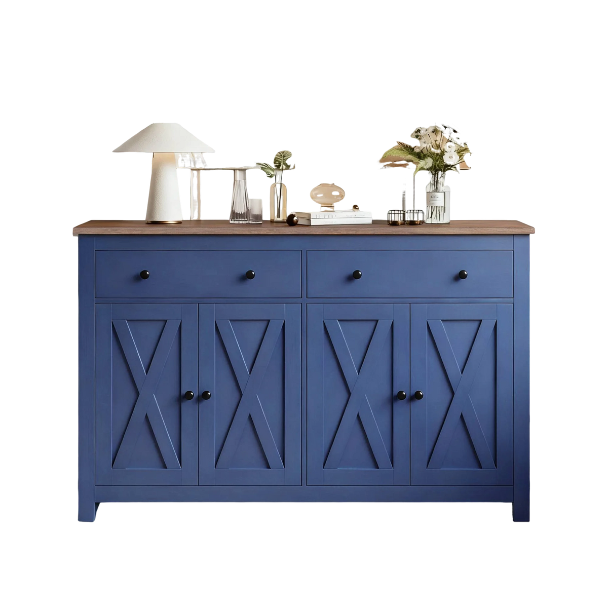 Homfa 55.1'' W Farmhouse Storage Cabinet, 4-Doors 2-Drawers Wood Sideboard with Adjustable Shelves for Kitchen Dining Room, White