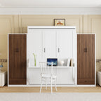 Full Size Murphy Bed Wall Bed with Closet ,Drawers and Table,White