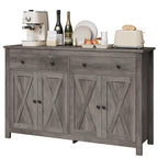 Homfa 55.1'' W Farmhouse Storage Cabinet, 4-Doors 2-Drawers Wood Sideboard with Adjustable Shelves for Kitchen Dining Room, White