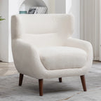 ALEAVIC White Accent Chair Upholstered Armchair with Solid Wood Legs