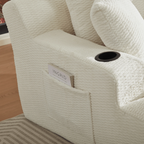 Lovableguy Oversized Chaise Lounge Chair Indoor,Comfy Deep seat Lounge Sofa with Cup Holders and Storage Pockets,Sleeper Sofa Bed for Living Room,Bedroom,No Assembly Required,Cream