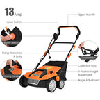 IronMax 13Amp Corded Scarifier 15" Electric Lawn Dethatcher w/50L Collection Bag Orange