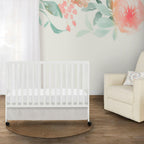 Dream On Me Quinn Full-Size Folding Crib. Removable Wheels. Modern Nursey. Adjustable Mattress Support. Patent Folding System in White