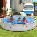 Infans Round Above Ground Swimming Pool Patio Frame Pool W/ Pool Cover Iron Frame Blue
