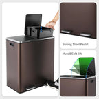 Arlopu 60 L/16 gal Dual Trash Can, Stainless Steel Garbage Can for Kitchen, Recycle Bin with Lid