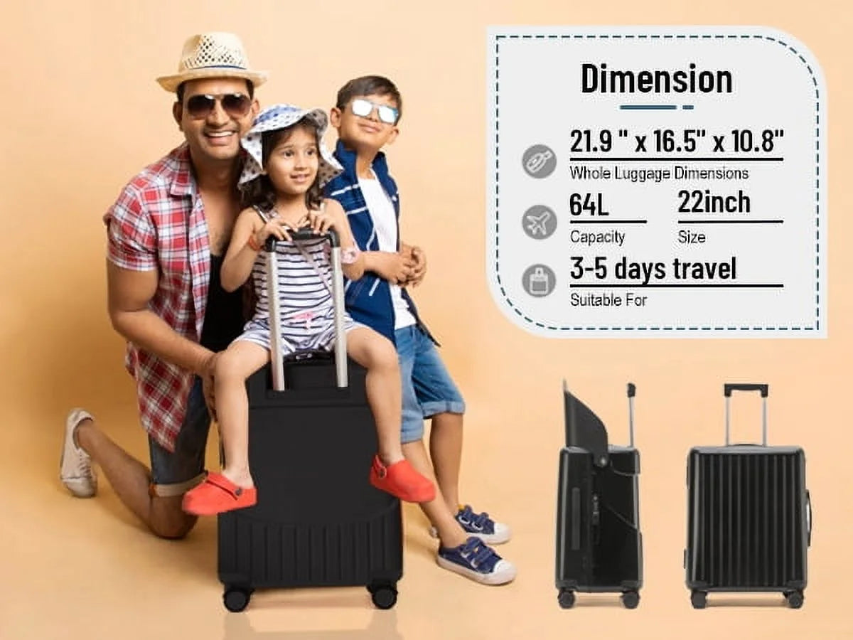 22 Inch TSA Lock Luggage with for Kids& Adult,Check in Lockable Spinner Wheels Free Luggage Cover and Safety Seatbelt Travel Suitcase