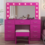 Ktaxon Large Makeup Vanity, Vanity Table Set w/ Visible Glass Top w/ Charging Station, White