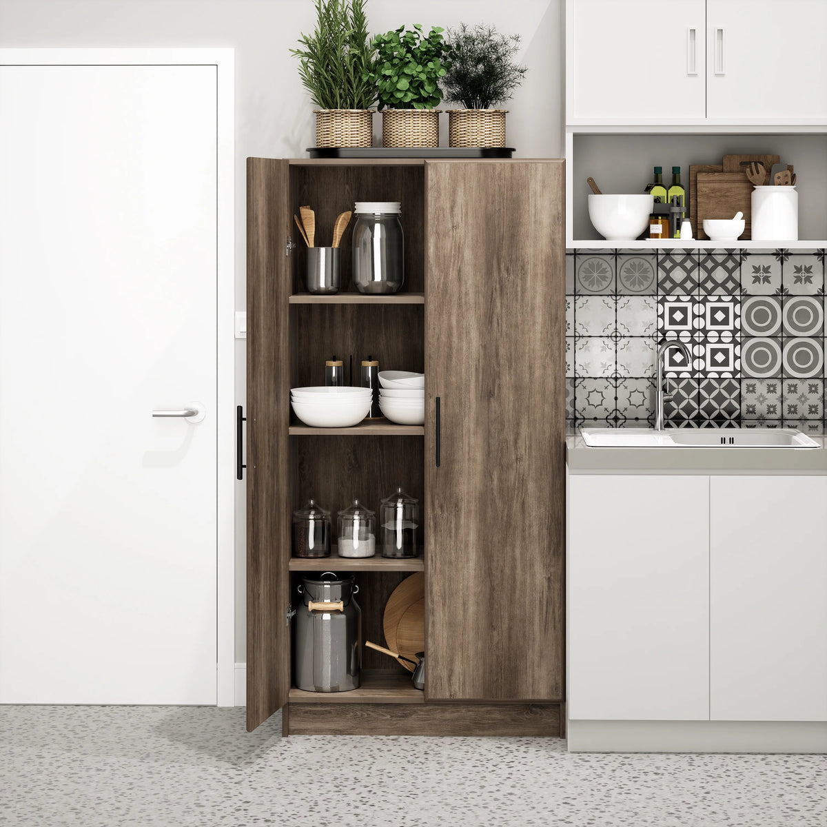 Prepac Adjustable Shelves Cabinet - Functional Tall Garage Table, 16"D x 32"W x 65"H Freestanding Garage Cabinet with 2-Doors, Light Gray - GES-3264