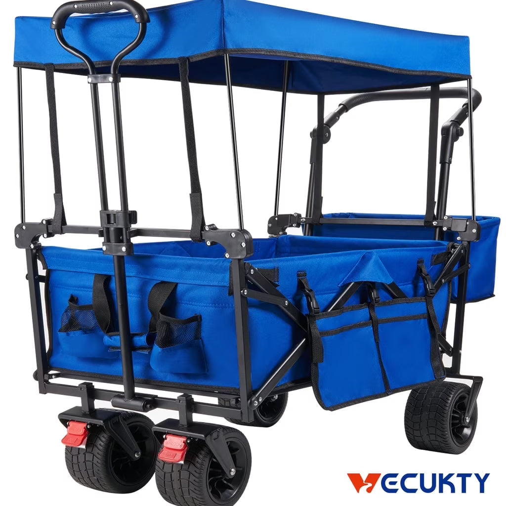 VECUKTY Collapsible Garden Wagon Cart with Removable Canopy Black