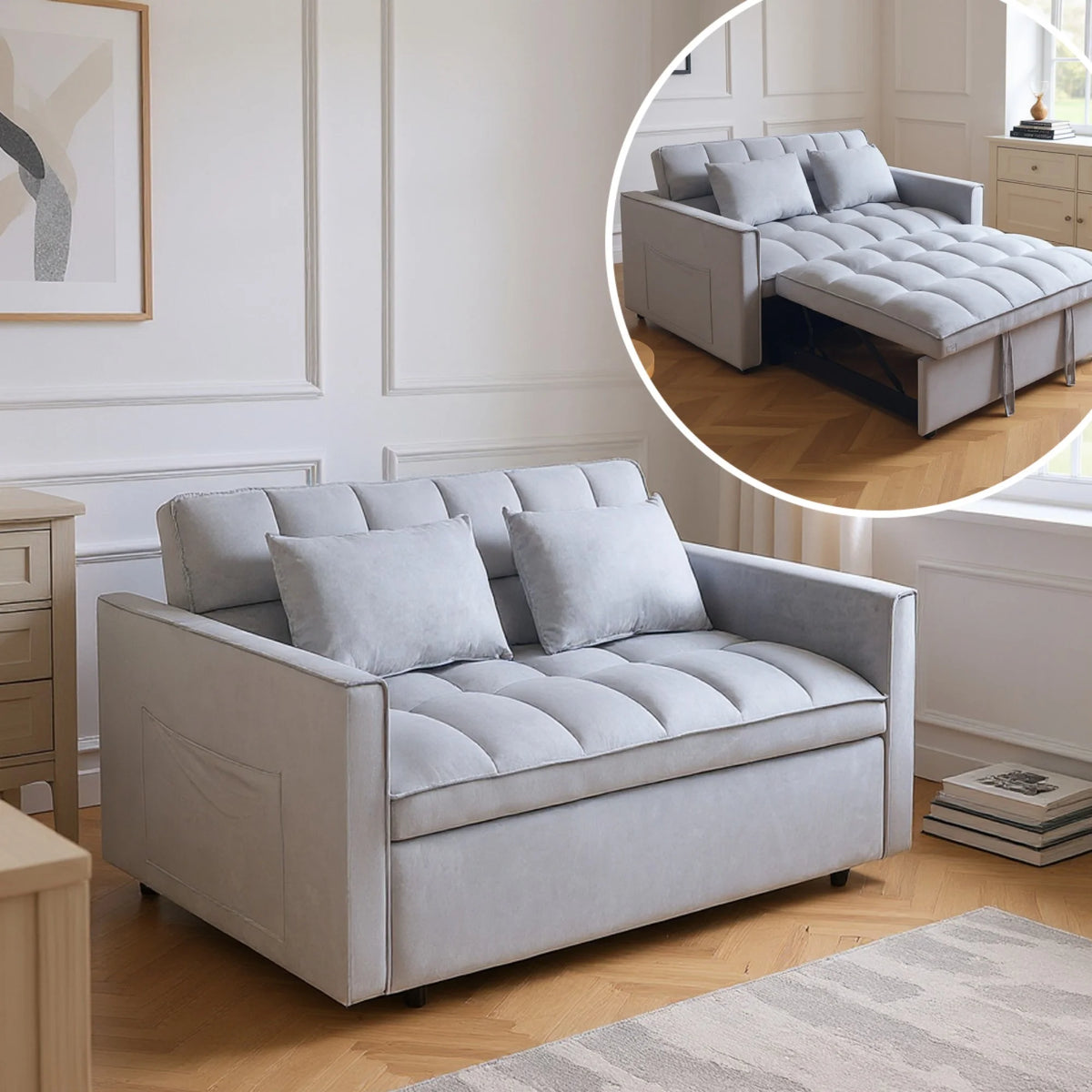 Gewnee 55'' Modern Convertible Velvet Sofa Bed with Pull-Out Twin Bed, Adjustable Backrest for Living Room, Office (Dark Gray)