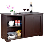 Costway Kitchen Storage Cabinet Sideboard Buffet Cupboard Wood Sliding Door Pantry White