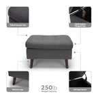 OFM Mid Century Modern Tufted Fabric Storage Ottoman, Walnut Legs, in Beige