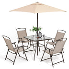 Pellebant 6 Pcs Metal & Glass Patio Dinning Set and Umbrella in Beige