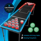 MinnARK Sports LED Portable Pong Table, Folding Party Game Set for Tailgating and Outdoors, 8-Foot Length