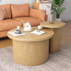 Nesting Coffee Table Set of 2, Wooden Round Coffee Table, Modern Circle Side Table, Accent End Side Table for Living Room, Office, Balcony