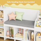 Homfa Kids Bookcase with Reading Nook, Wooden Kids Bookshelf and Storage Toy Cube Organization with Adjustable Shelf, 31.5'' H x 54.5'' W, White