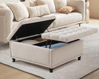 Magic Union 35" Large Square Storage Ottoman, Oversized Square Ottoman with Storage, Tufted Upholstered Ottoman Coffee Table with Lift Top for Living Room (Beige)