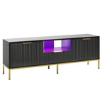Bestier 55" LED TV Stand for TVs up to 60" Modern High Gloss Entertainment Center with Drawers Cabinets Fluted TV Console, White & Gold
