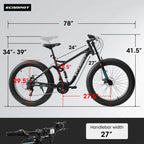 Ambifirner 26" Fat Tire Mountain Bike with Full Suspension - 4" Wide All-Terrain Tires & Shimano 21-Speed Drivetrain - Outdoor Bike for Men/Women 85% Pre-Assembled Durable Design