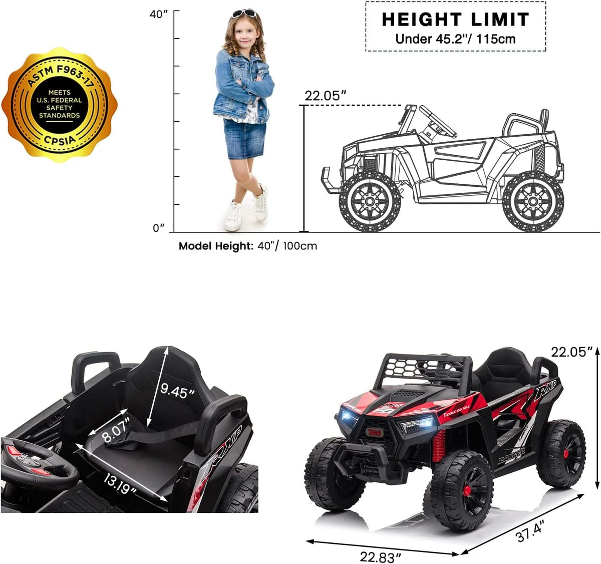 TOBBI 12V Kids Electric off-Road UTV Truck Car Battery Powered Ride on Toys for Girls with LED Headlights, Music, Horn