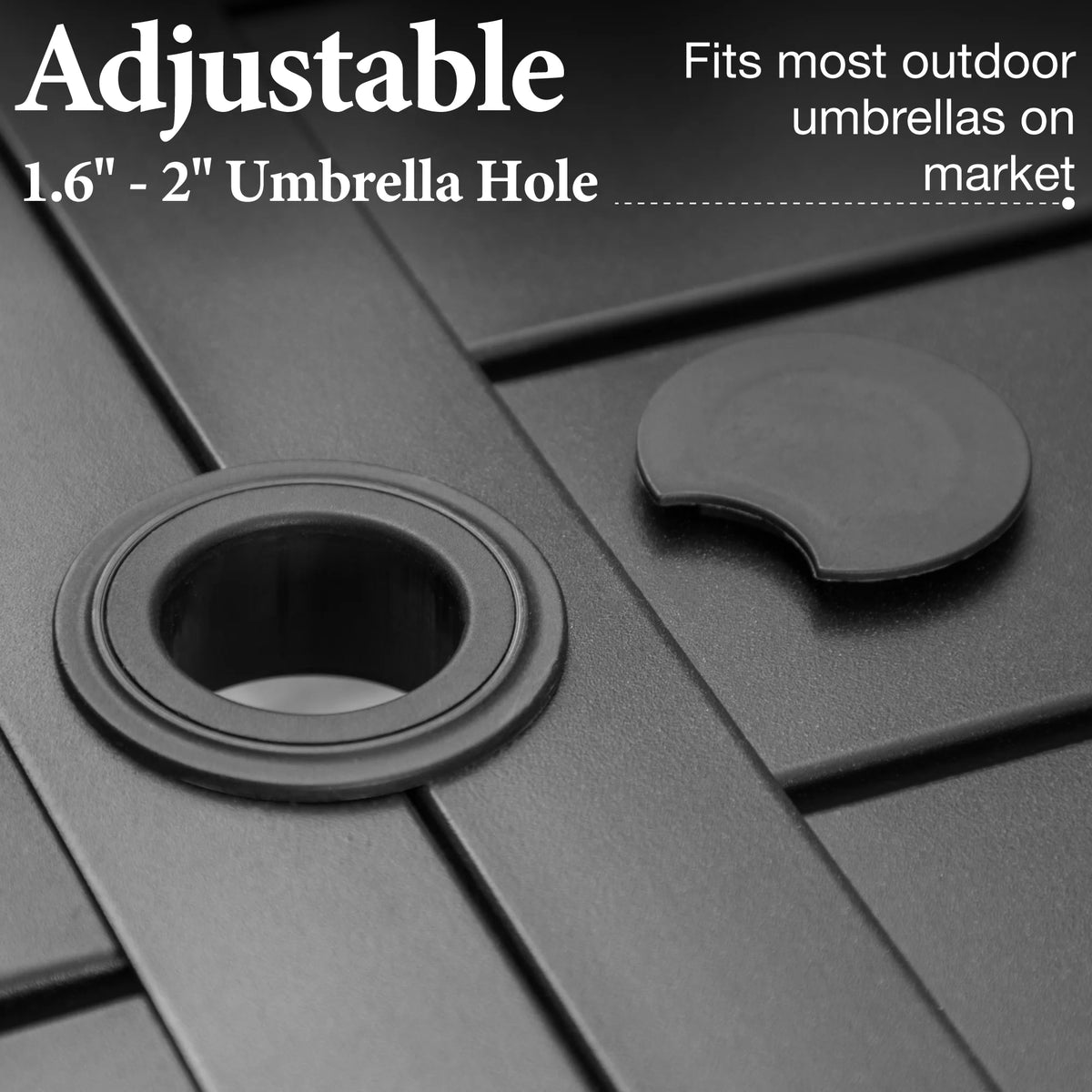 MF Studio 6-Person Outdoor Rectangular Metal Dining Table with Umbrella Hole, All-Weather Resistance Patio Table, Black