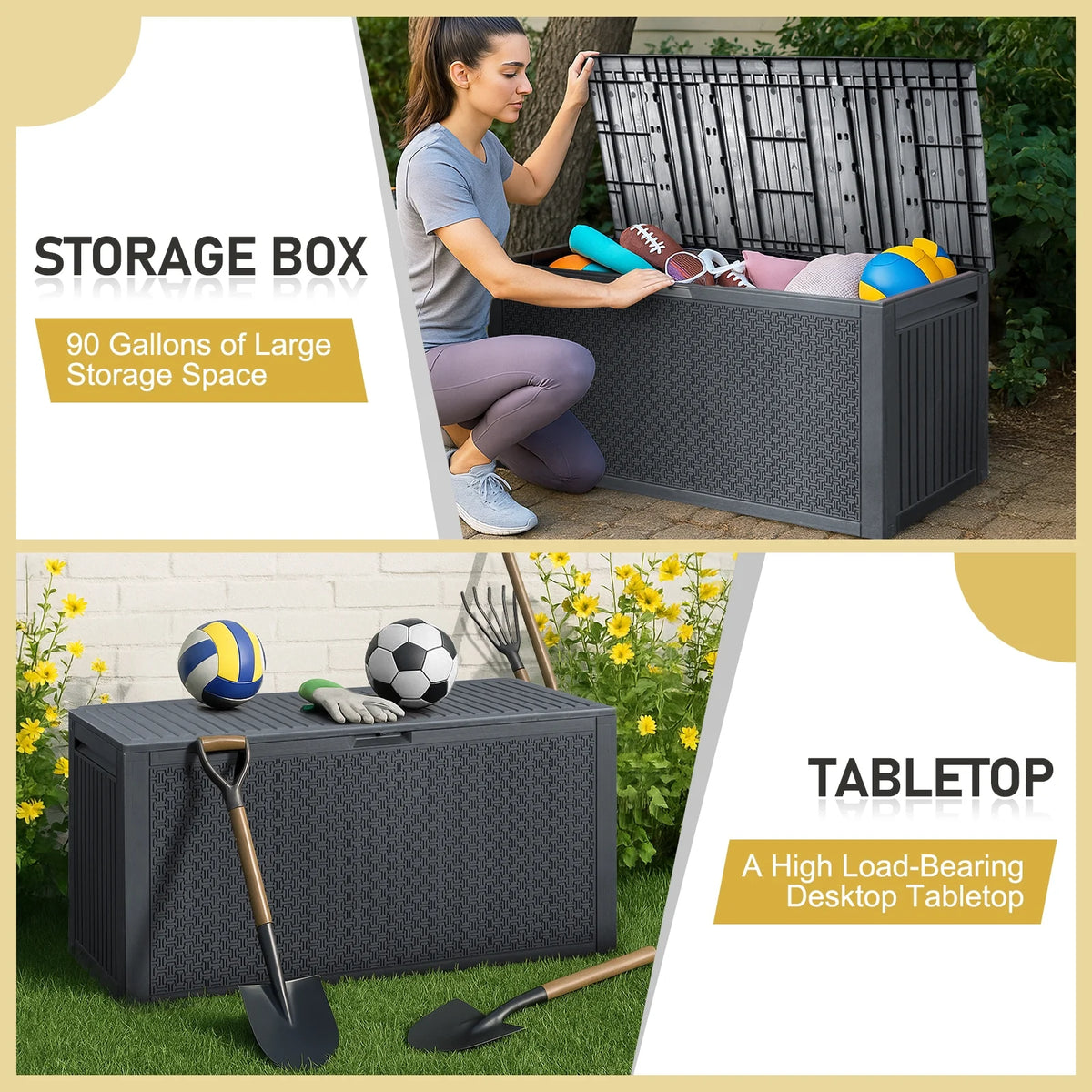 Ktaxon 90 gal Outdoor Garden Plastic Storage Deck Box Gray