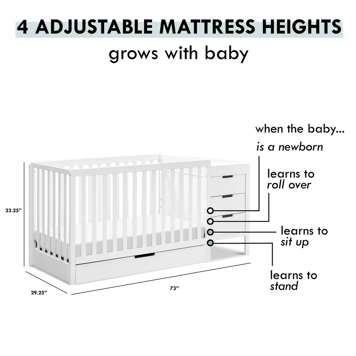 Carter-s by DaVinci Colby 4-in-1 Convertible Crib &amp; Changer Combo in White