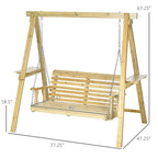 Outsunny 2-Seat Outdoor Swing Chair, Porch Swing with Stand and Side Tables, for Garden, Poolside, Backyard, Natural