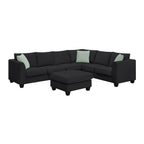 Harper & Bright Designs Modular Sectional Sofa with Ottoman Couch L Shape Corner Sofa Sets 7 Seats Fabric Couch for Living Room, Black, 112 * 87 inch