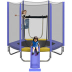 EUROCO 7FT Trampoline with Removable Slide, Kids Indoor Outdoor Trampoline with Enclosure Net and Ladder, Pink