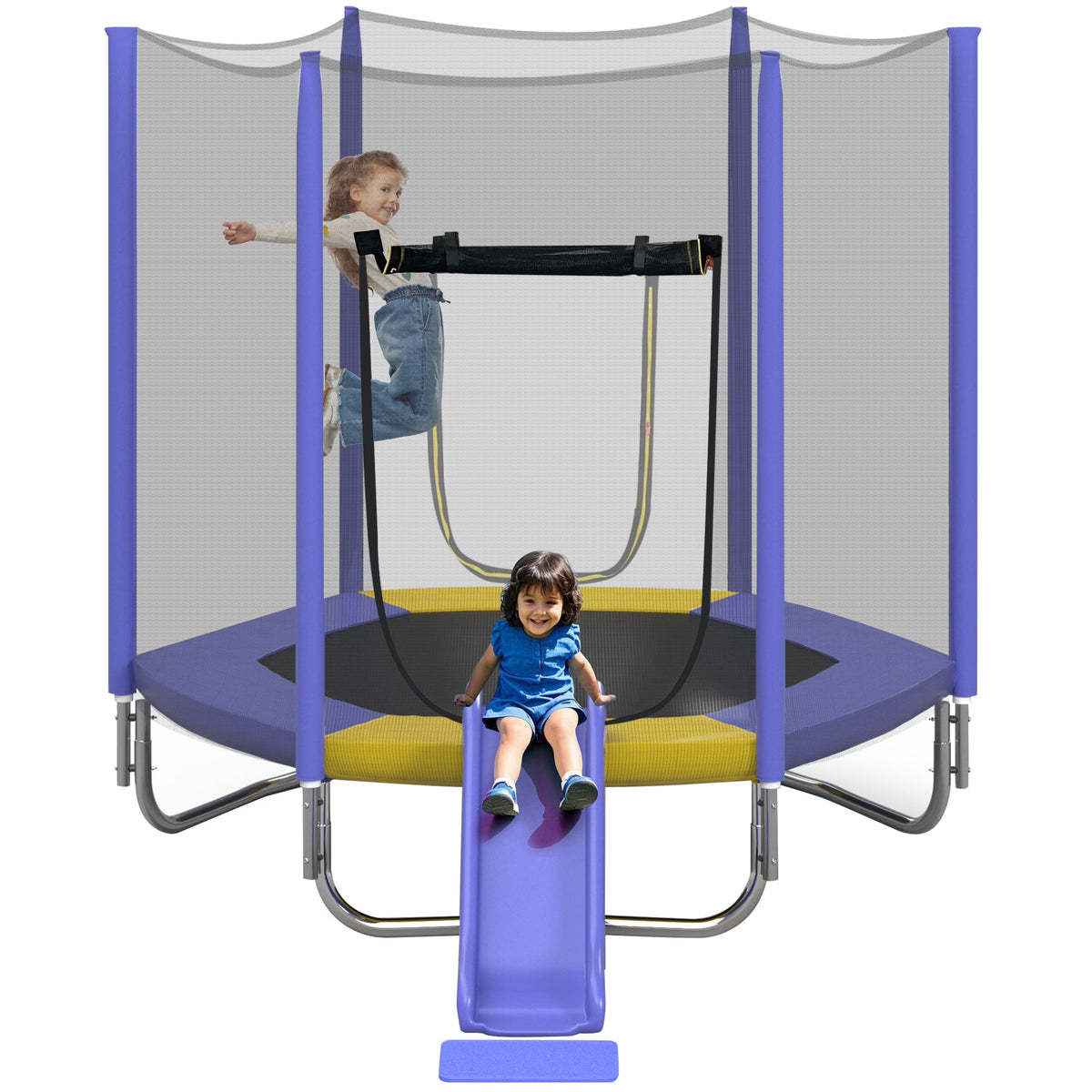 EUROCO 7FT Trampoline with Removable Slide, Kids Indoor Outdoor Trampoline with Enclosure Net and Ladder, Pink