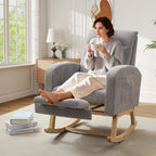 FFH Rocking Chair Nursery, Tufted Accent Rocker Chair, Upholstered Armchair with Adjustable Footrest, Side Pocket, High Backrest, Padded Seat, Polyester Blend (Retro, Dark Gray)