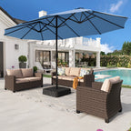 Alpha Joy 15ft Outdoor Patio Umbrella Extra-Large Double-Sided Garden Umbrella with Crank Handle and Base - Smoky Gray