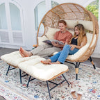 RADIATA 440 lbs Outdoor Egg Chair with Foot Rest & Ottoman, Wicker Patio Egg Chair for Indoor or Garden,Beige