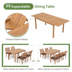 7 Piece Patio Dining Set, Outdoor Acacia Wood Furniture Set, Extendable Rectangular Table and 6 Stackable chairs w/Removeable Fabric Cushion, FSC Certified, for Deck Garden Backyard
