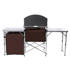 Camping Table with Storage Organizer and Windscreen Portable Outdoor Cooking Table Foldable Camp Table Camping Kitchen Station with 2 Side Tables for BBQ Grill Picnics