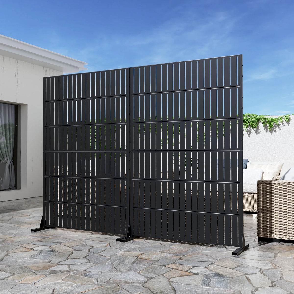 MAYEERTY Outdoor & Indoor Metal Panel Screen, Heavy-Duty Decorative Partition,Stripe,Black