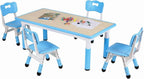 LAZY BUDDY Kids Table and 4 Chairs Set, Height Adjustable Toddler Desk with Graffiti Desktop, Kids Activity Table Set for Daycare, Home