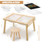 Sweet Time Toddler Sensory Table Chairs, Wood Kids Activity Table with Storage Play Study Furniture