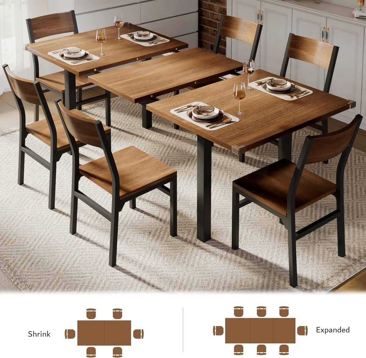 iPormis 63" Extendable Dining Table for 4-8, Square Wooden Dining Room Table with Metal Base, Modern Extendable Table for  Small Kitchens, Dining Office Areas, Black