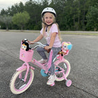 JOYSTAR Little Daisy 14 Inch Kids Bike for 3 4 5 Years Girls with Handbrake Children Princess Bicycle with Training Wheels Basket Streamer Toddler Cycle Bikes Blue