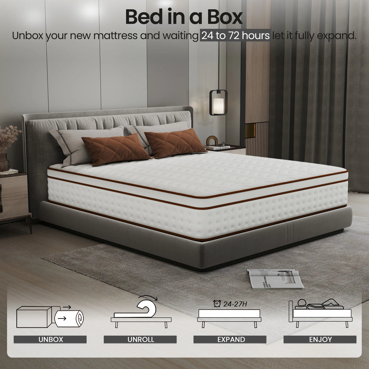 OnBeam 10" King Mattress, Medium Firm Memory Foam Mattress in a Box, Motion Isolation | Focalsweet Auth.