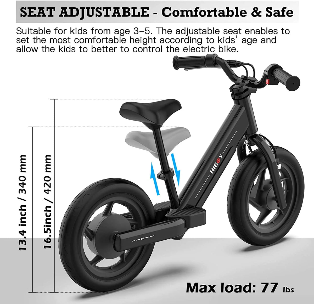 Hiboy BK1 Electric Bike for Kids Ages 3-5 Years, 24V 100W Electric Balance Bike 12 inch Inflatable Tire Adjustable Seat, Electric Bicycle Gift for Kids