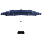 Summit Living 15 FT Double-Sided Solar Patio Umbrella with Base Large Outdoor Umbrella with LED Solar Lights - Haze Blue