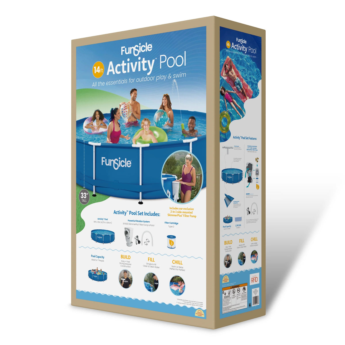 Funsicle 14ft Activity Above Ground Metal Frame Swimming Pool, Includes SkimmerPlus Pump, Round, Age 6 & up