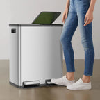 EDX 2 x 8.3 Gallon Dual Garbage Recycle Trash Can with Lid, Inner Buckets for Kitchen, Stainless Steel, Sliver