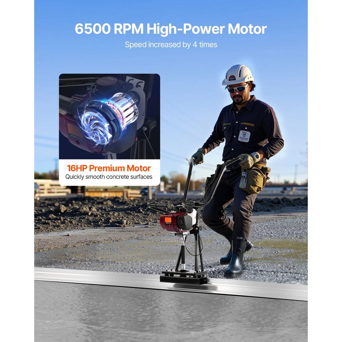 KFFKFF Concrete Power Screed with 4 ft Aluminum Board, Cement Finishing Vibrating Motor, Adjustable Handles, and 6500RPM Efficiency