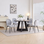 5 Piece 47'' Round Dining Table Chairs Set for 4, Farmhouse Gray Kitchen Table with 4 Boucle Mid Century Modern Dinning Room Chairs, Wood Dinner Table &Upholstered Chair Set of 4, Beige