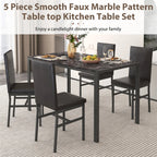 5 Piece Dining Room Table Set, Modern Dining Table Sets with Gray Velvet Upholstered Chairs for 4, Faux Marble Pattern Rectangle Kitchen Table Set for Bar Living Room Breakfast Nook Small Space